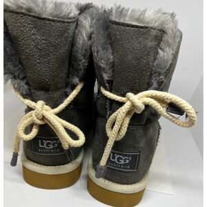 UGG Selene Nautical Rope Tie-Back GREY Suede Boots W/ Genuine Sheepskin Size 8